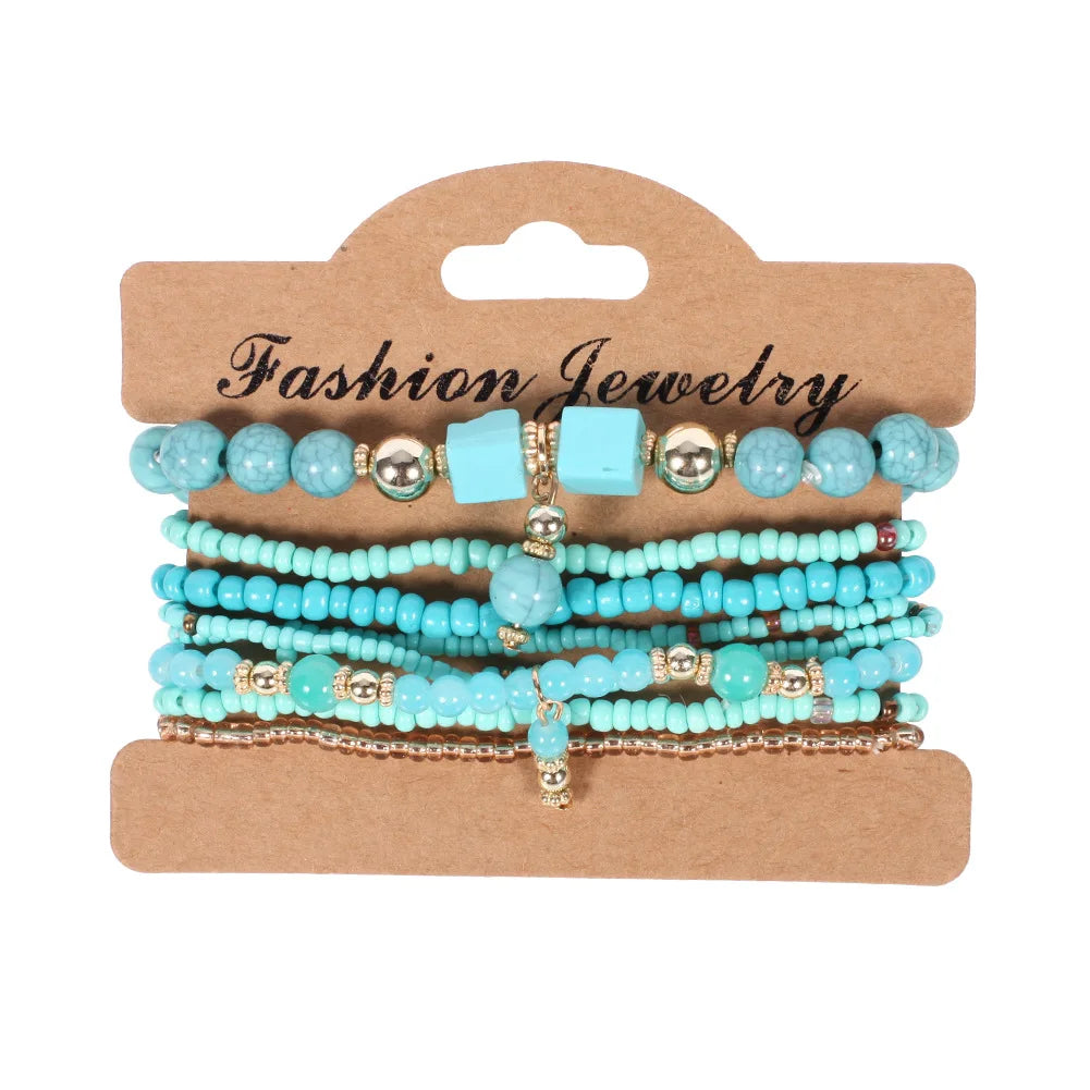 Bohemian Handmade Beads Bracelet Set For Women Summer Colorful Beaded Chain Bangle Men Boho Jewelry Accessories