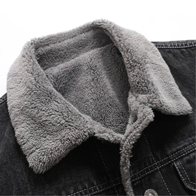 New Fashion Denim Jakets Men Turn Down Collar Winter Fleece Denim Coats Jean Jackets Mens Outerwear Casual Man Winter Coat