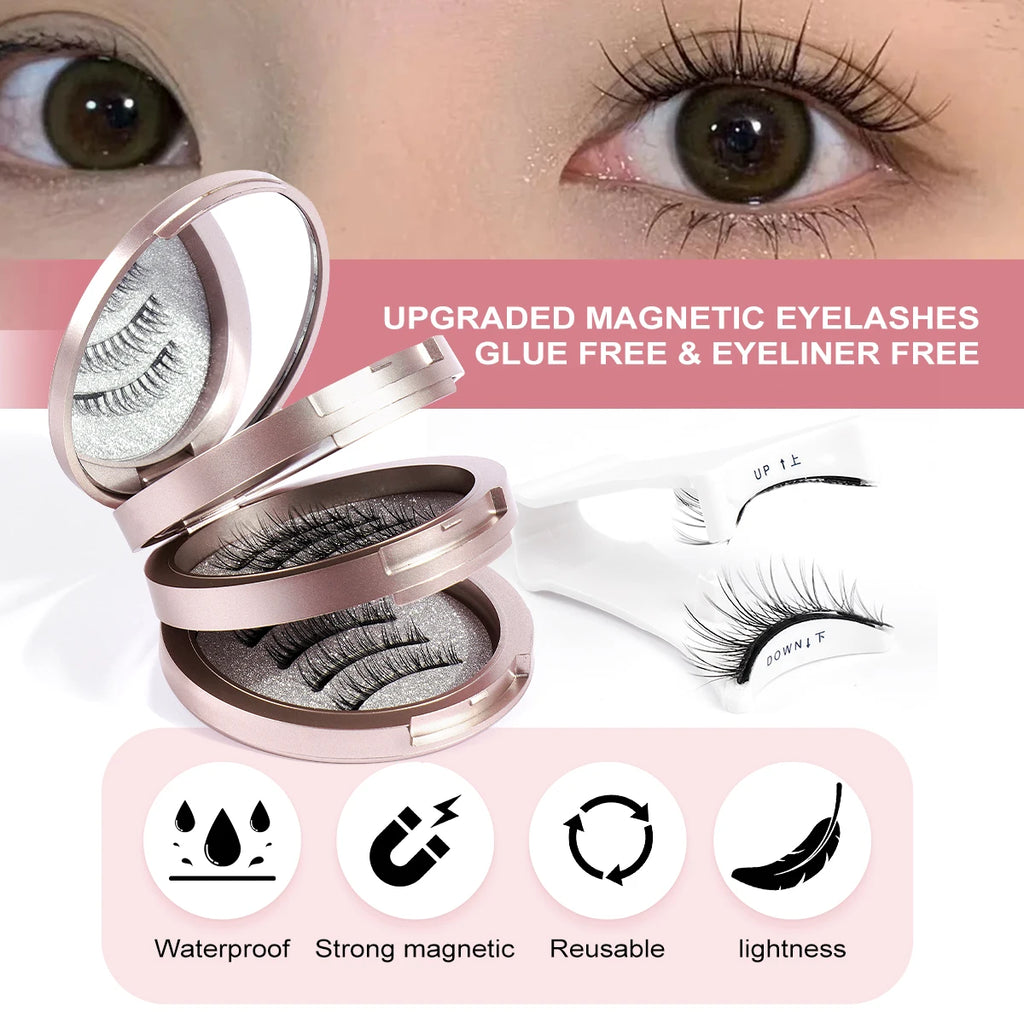 MAGEFY 3 Pairs Magnetic Eyelashes with Applicator Glue Free Reusable Magnetic Lashes Multiple Styles Natural Anime Magnetic Lash