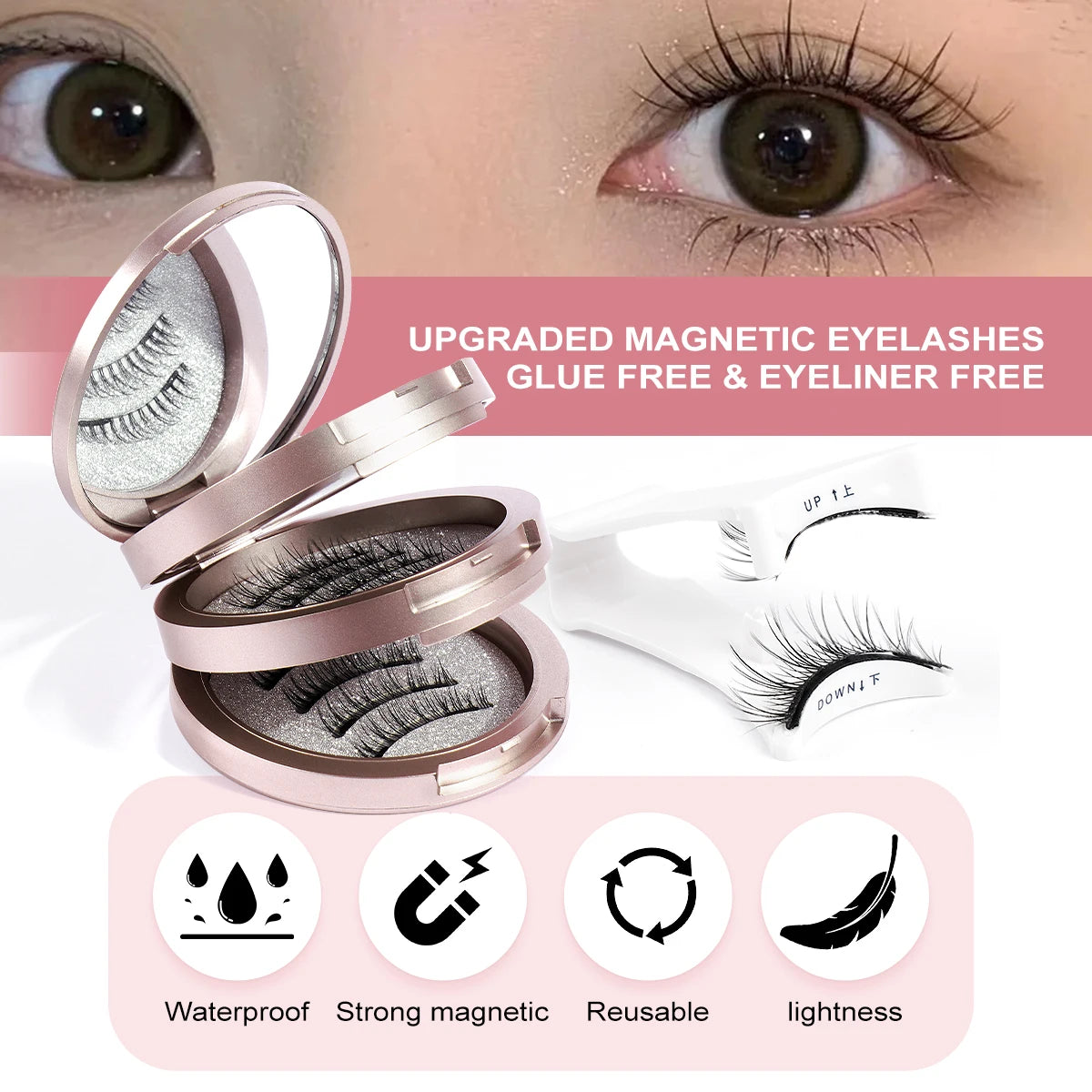 MAGEFY 3 Pairs Magnetic Eyelashes with Applicator Glue Free Reusable Magnetic Lashes Multiple Styles Natural Anime Magnetic Lash