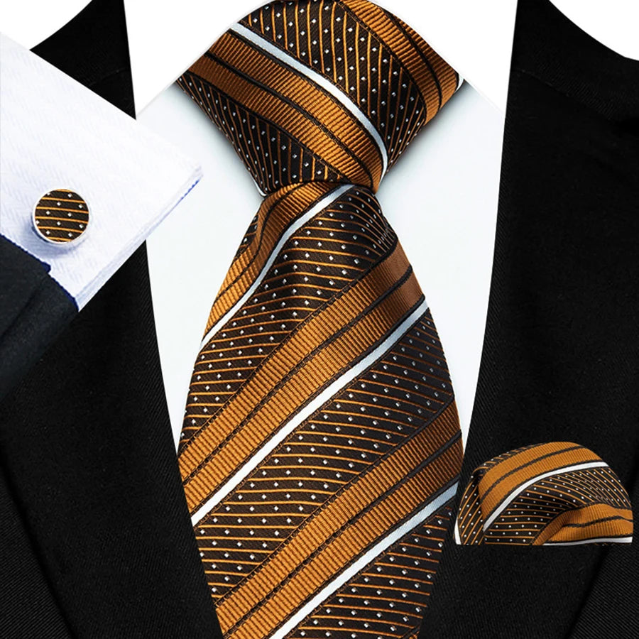 Mens Tie Set Stripes Necktie and Pocket Square Cufflinks Tie Clip Classic Formal Neck Ties for Men Wedding Business Party