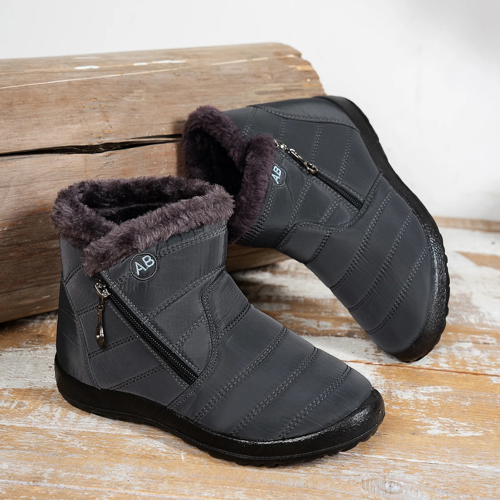 Women's Casual Sports Shoes, Mid-Calf Thick Plush Waterproof Cotton Boots, Outer Zipper Cotton Boots