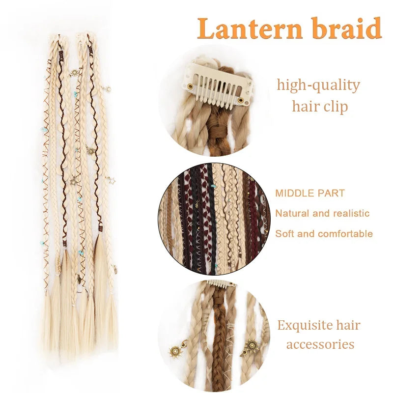 Bohemian Long Hair Braid Hand Woven Wig Braid with Decorative Hair Accessories Easy to Wear Synthetic Hair Clip Braid  synthetic