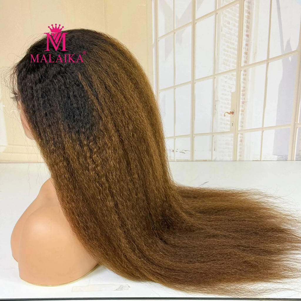 T1B/4 Yaki Straight 350% Density 13x4 Lace Front Human Hair Wig Natural Color Kinky Straight Brazilian Hair Wig For Black Women