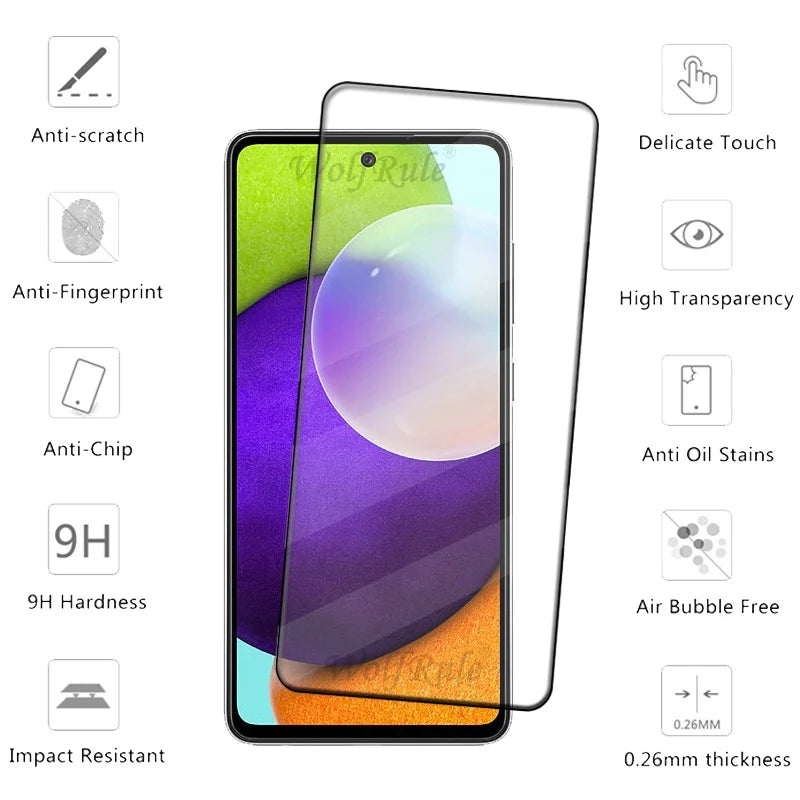 4PCS Full Cover Glass For Samsung A52 Glass Samsung Galaxy A52 Tempered Glass HD 9H Full Cover Screen Protector Samsung A52 A 52