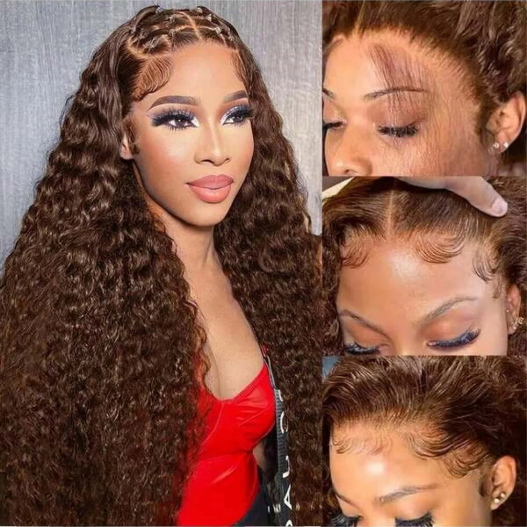 34Inch Chocolate Brown Kinky Curly 13x4 Human Hair Wig Jerry Curly 13x4 Transprent Lace Front Human Hair Wig PrePlucked Lace Wig