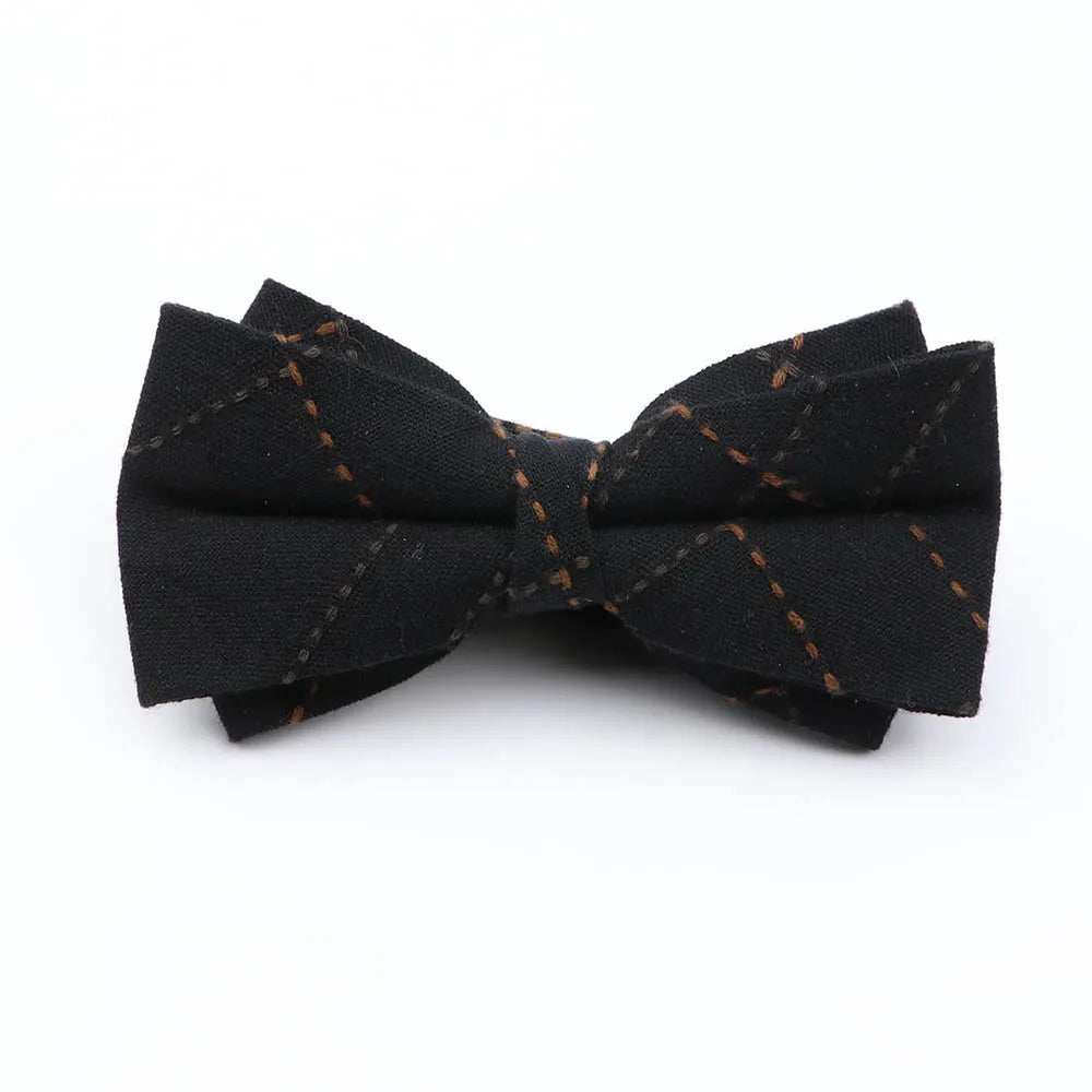 Cotton Double Layer Bowtie For Men Casual Bow Tie Adult Bow Ties Cravats Male Plaid Bow knot For Party Wedding Striped Butterfly