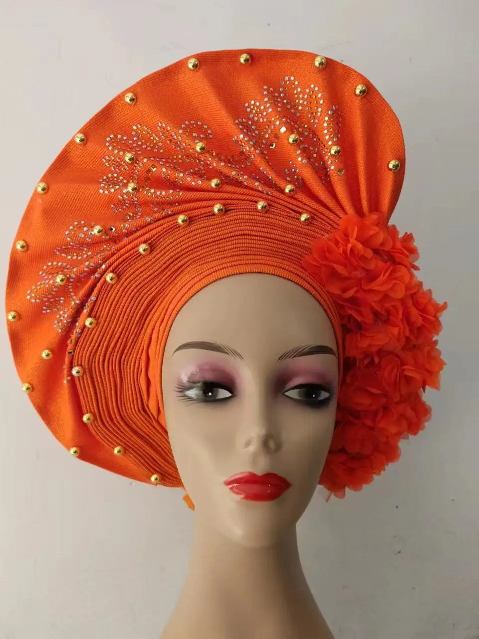 Hot Sale Nigerian Gele Headtie Aso Oke Gele Already Made Auto Gele Aso Turban Women Headwrap Nigerian Hairtie Femme Hats 1Set
