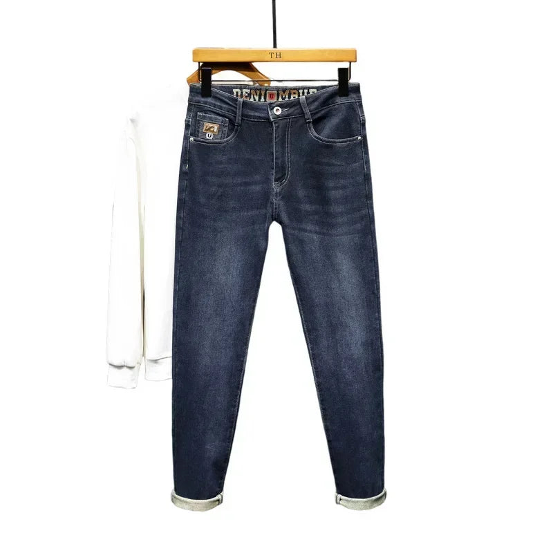 On The New Embroidered Jeans Men's Light Luxury Trend Senior Sense of All Straight Tube Lace-up Adult Gentleman Comfortable