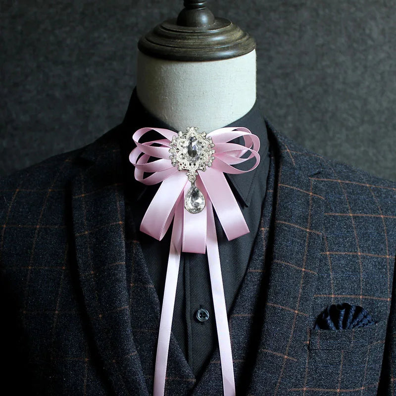 Bow Tie for British Men Women's Casual Suit Handmade Jewelry Gift Rhinestone Bowtie Korean College Style Shirt Collar Flower Pin