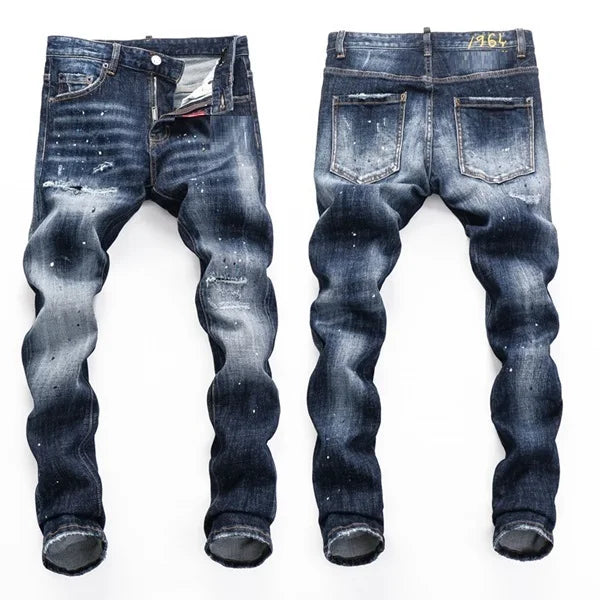 High Quality Street Fashion Men Jeans Retro Blue Elastic Slim Fit Ripped Jeans Men Embroidery Designer Denim Brand Pants Hombre
