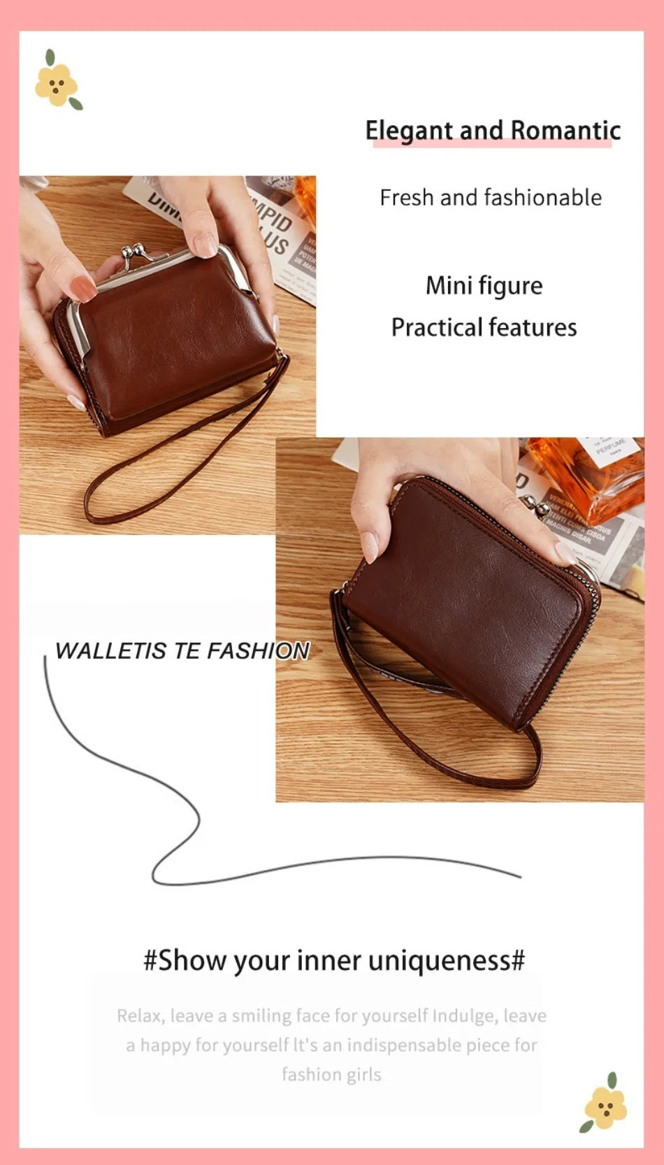 Women's Wallet Fashionableand Minimalist Wrist Strap Short Zero Wallet RetroVersatile LargeCapacity Multi Card Pocket Money Clip