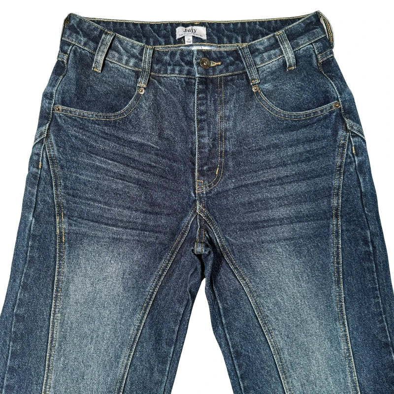 Retro Washed Flare Jeans Y2K Trendy Streetwear Panel Stitching Pocket Embroidered Bootcut Jeans Unisex Wide Leg Denim Trousers