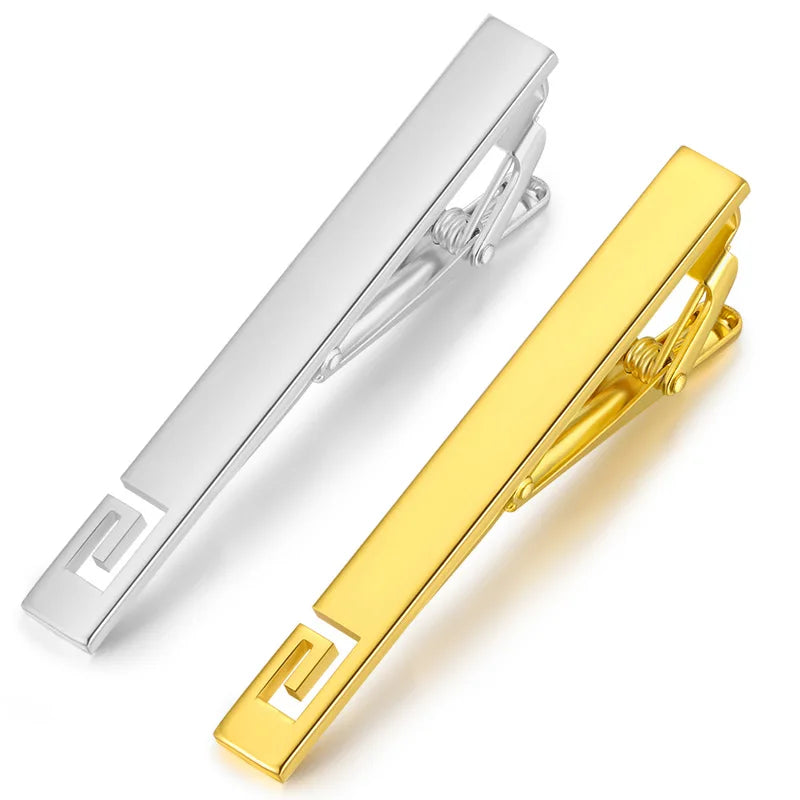 Tie Clips for Men Simple Fashion Stripe Hollow Skeleton Pattern Metal Bar Clasp Practical Necktie Accessories Mens Gift