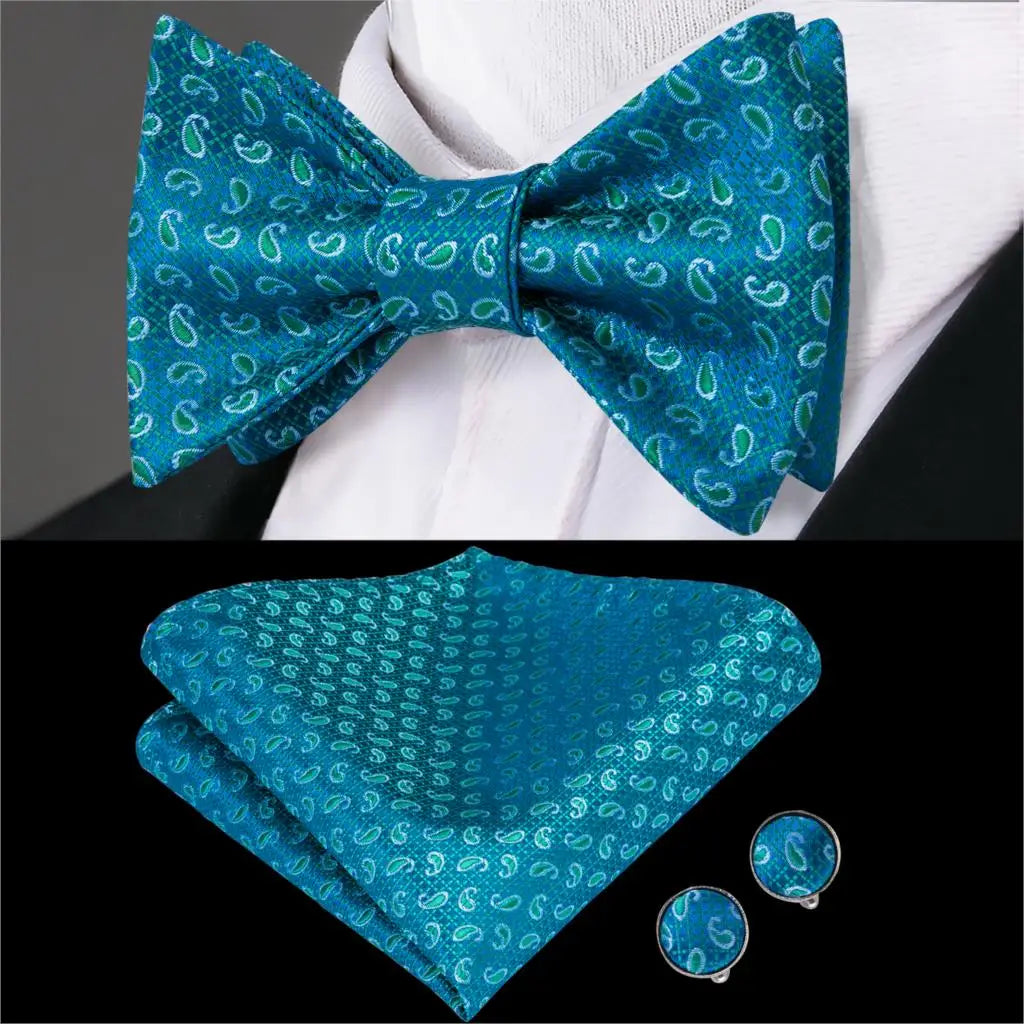 Hi-Tie Adjustable Butterfly Self Bow Tie for mens 100% Silk Floral Paisley Male Classic Wedding Party Golden Red Bow Tie Set