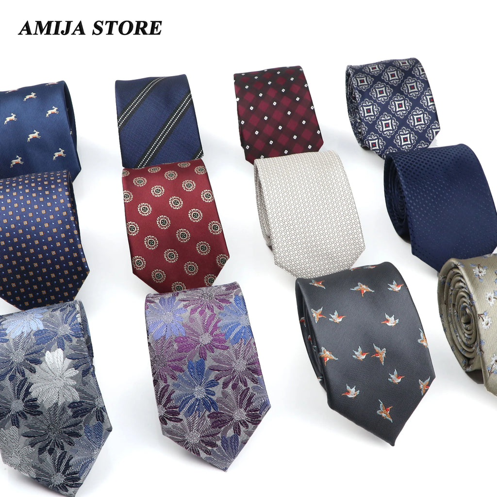 New Men's Casual 7CM Ties Classic Polyester Woven Party Neckties Fashion Burgundy Flower Man Neck Tie For Wedding Business Male