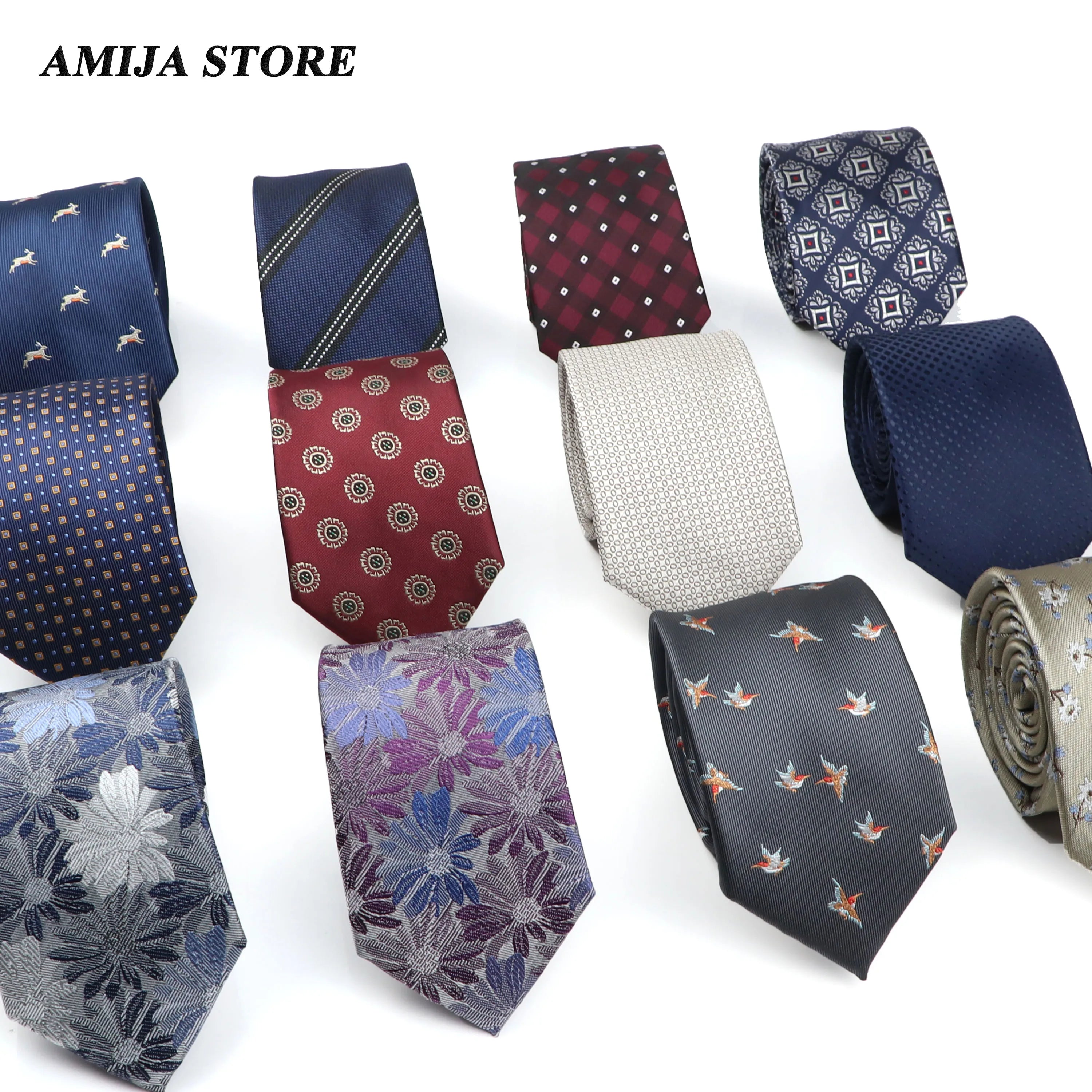 New Men's Casual 7CM Ties Classic Polyester Woven Party Neckties Fashion Burgundy Flower Man Neck Tie For Wedding Business Male