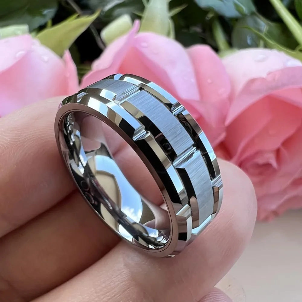8MM Simple Silver Color Matte Men's Jewelry Groove Stainless Steel Rings Women Wedding Band Party Jewelry Steel Ring Dropship