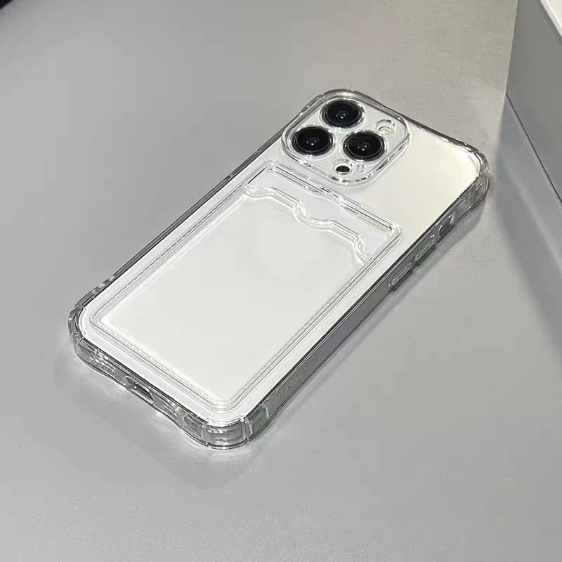 Shockproof Silicone Clear Case for iPhone 15 14 13 12 Mini 11 Pro XS Max X XR 6 6s 7 8 Plus Protection Back Card Pocket Cover