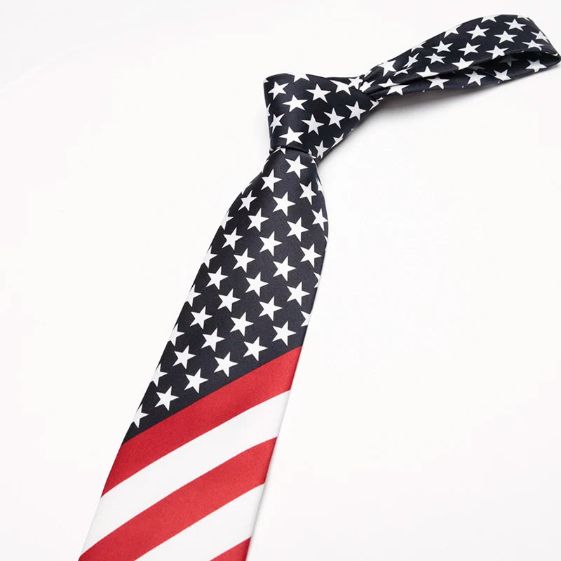 Fashion Classic Artificial Silk Star Striped American Flag Mens Necktie for Man Wedding Performance Tie for Business Party Ties