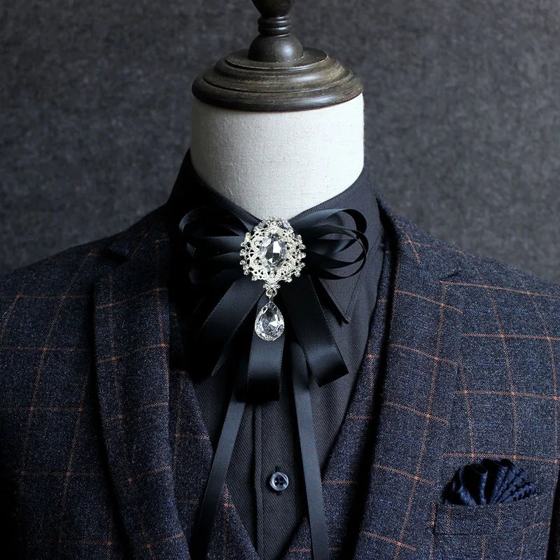 Bow Tie for British Men Women's Casual Suit Handmade Jewelry Gift Rhinestone Bowtie Korean College Style Shirt Collar Flower Pin