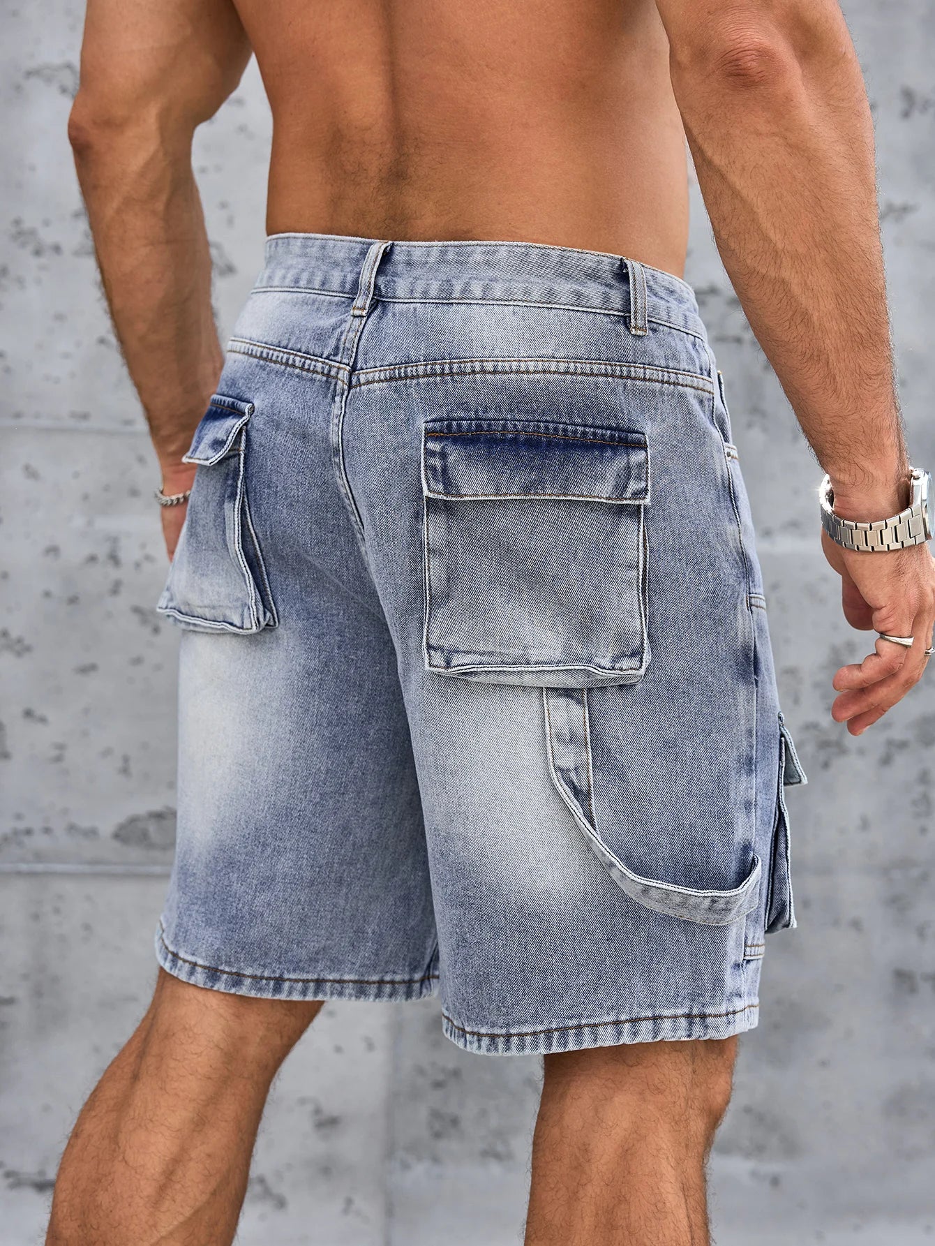 Jeans Workwear Denim Shorts Man Blue Slim Fit Stretch Vintage Straight Jeans