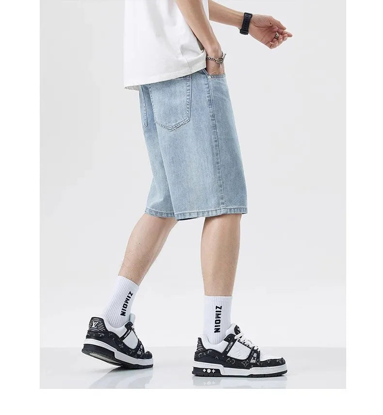 Summer Male seven inch jeans fashion design men's jeans slim fit straight leg short jeans casual loose wide leg denim shorts