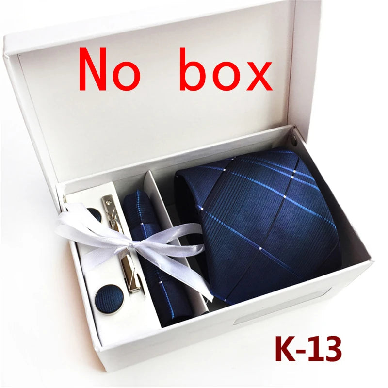 tie set for men gift box for men gravata luxury designer brand 8 cm Jacquard Necktie Pocket Square Clip cufflinks