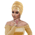 African Headtie Women Beads Tassels Turban Cap Nigerian Wedding Auto Gele Party Headpiece Head Wrap Hijab Bonnet Hat Headdress