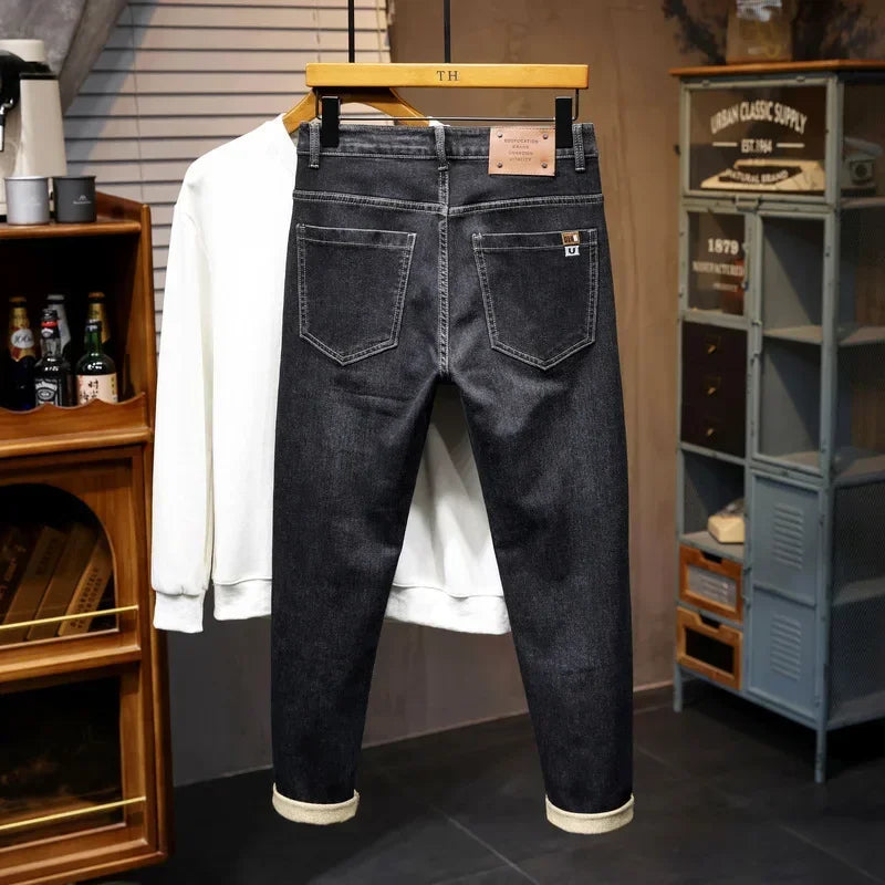 On The New Embroidered Jeans Men's Light Luxury Trend Senior Sense of All Straight Tube Lace-up Adult Gentleman Comfortable