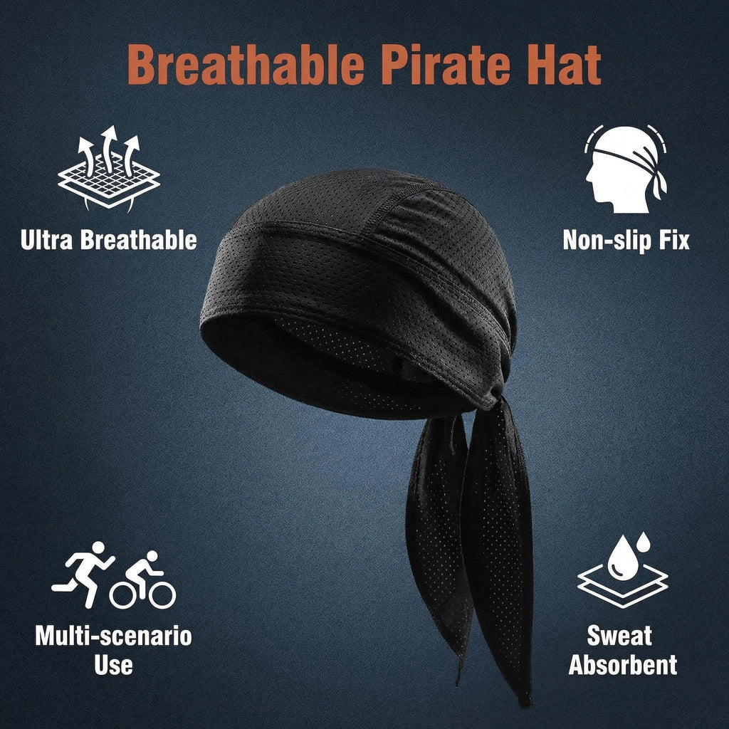 Men's Breathable Perforated Durag Headwrap, Quick Dry Pirate Bandana Hat, Lightweight Motorcycle Biker Head Scarf, Elastic Skull