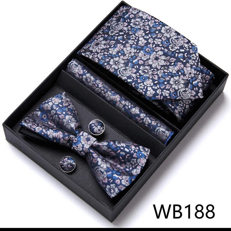 Tie For Men Formal Dress Tuxedo NeckTie Handkerchief Bow Tie Set PlaisyParty Groom Wedding Butterfly Bowtie In Box