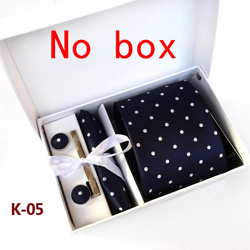 tie set for men gift box for men gravata luxury designer brand 8 cm Jacquard Necktie Pocket Square Clip cufflinks