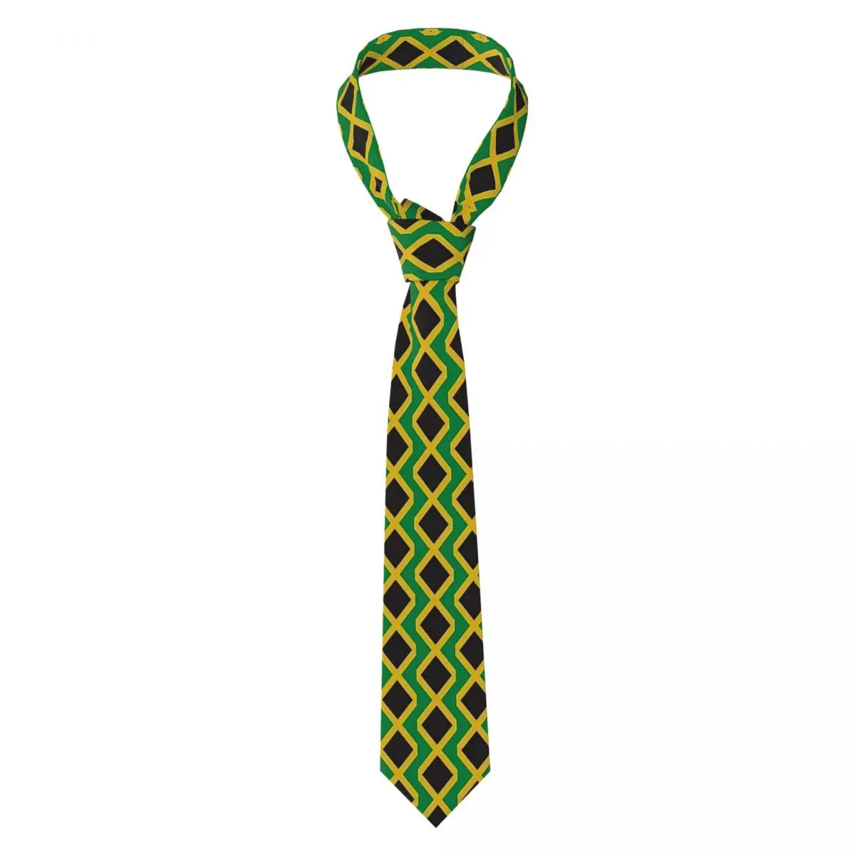 Jamaican Flag Tie green yellow red stripes Pattern Neck Ties Vintage Cool Collar Tie Adult Wedding Party Necktie Accessories