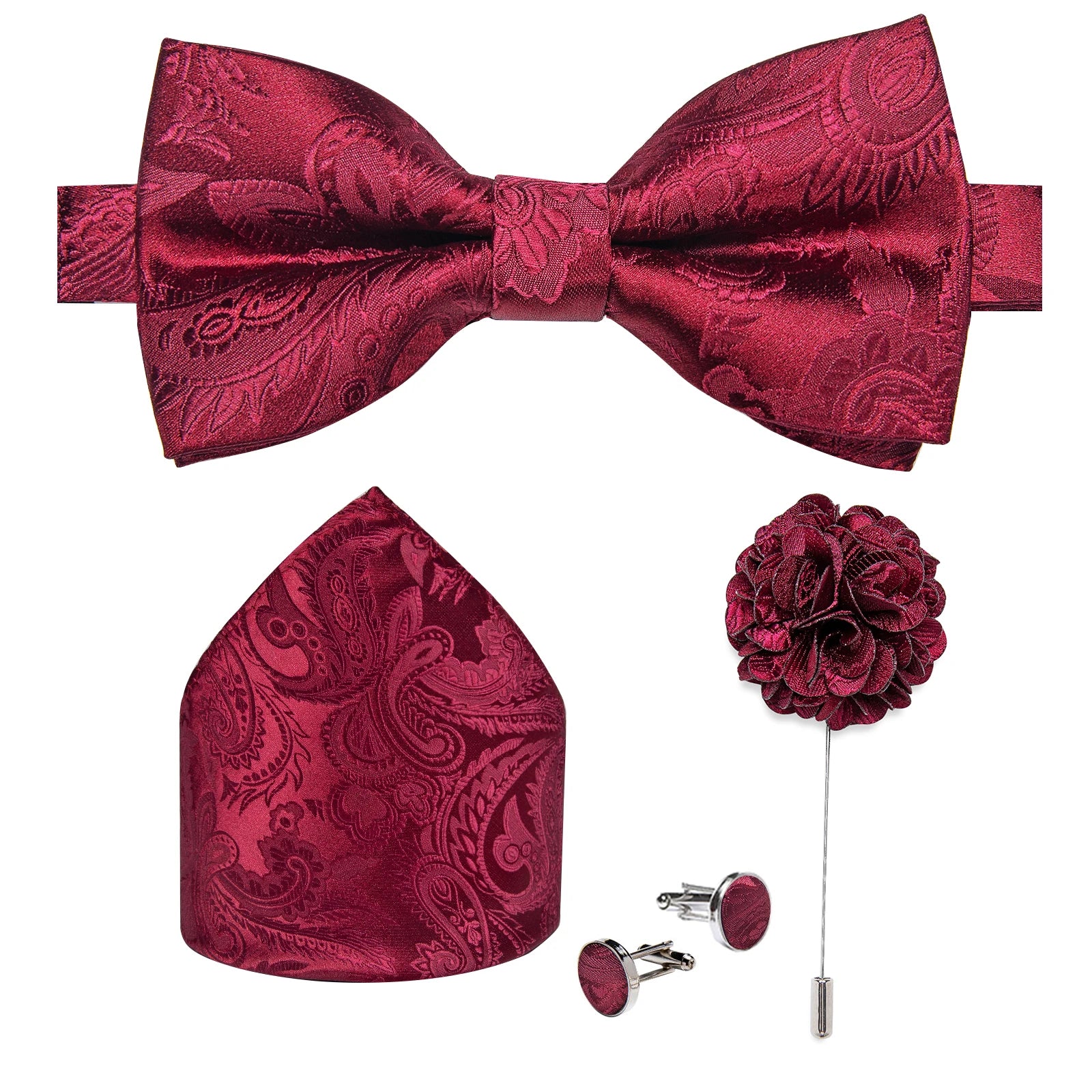 Wedding Bow Tie for Men Classic Red Pre-tied Bowtie Cufflinks Corsage Set for Party Butterfly Knot Gift Man Accessories