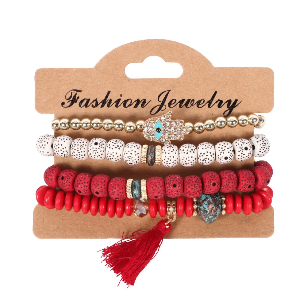 Bohemian Handmade Beads Bracelet Set For Women Summer Colorful Beaded Chain Bangle Men Boho Jewelry Accessories