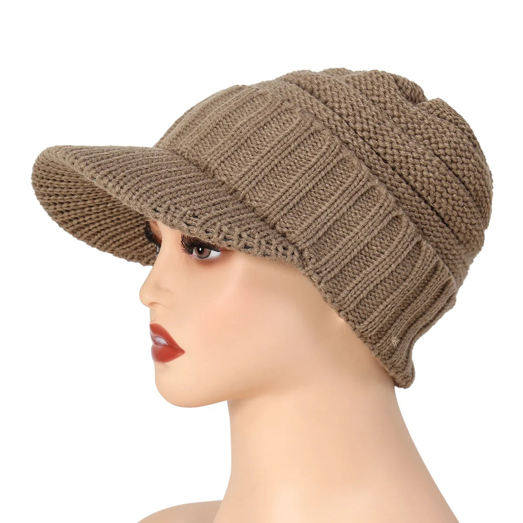 Outdoor Winter Men Women Knitted Hat Cold Protection Wide Brim Hat Thickened Wool Hat Beanies Bonnet Keep Warm Headwear