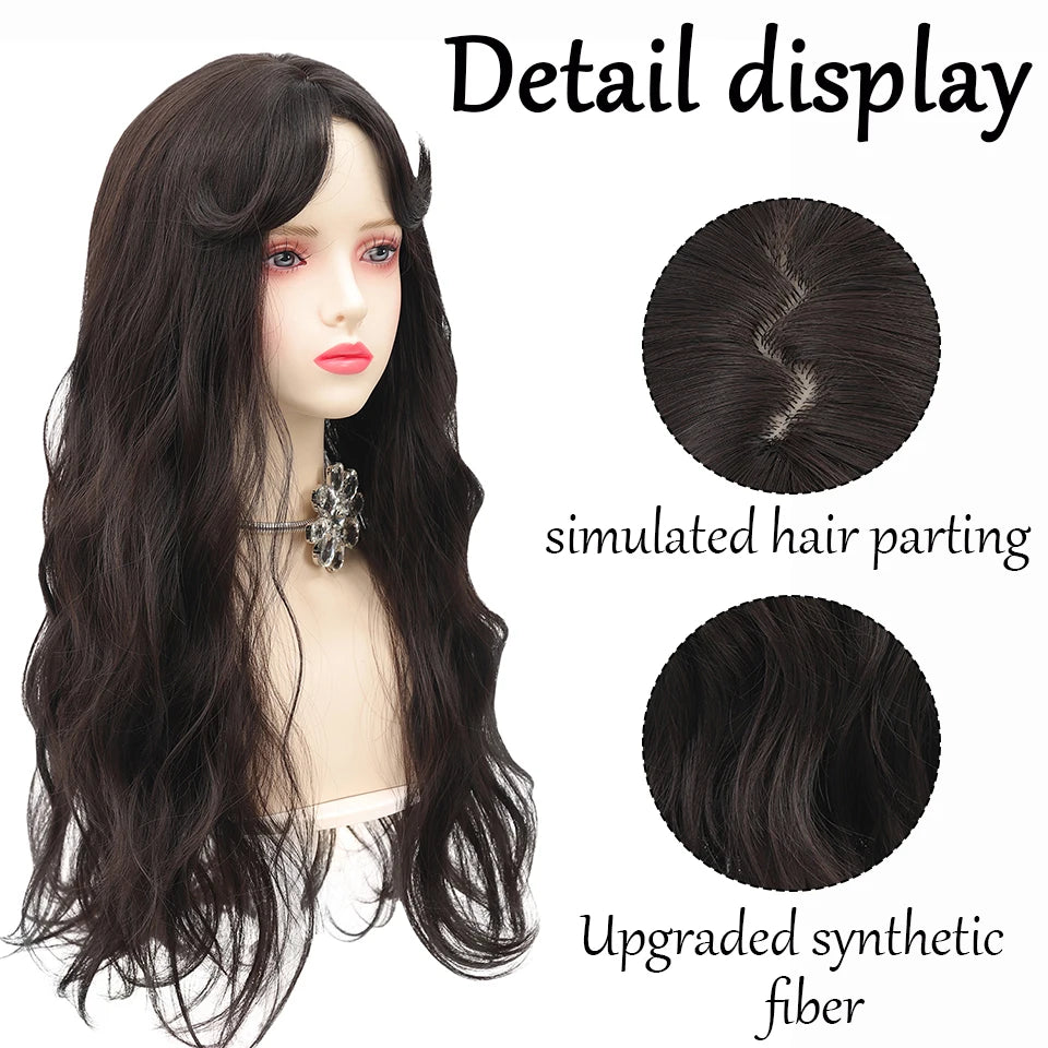 Long Curly Hair Wool Synthetic Wig With Bangs Full Head Beauty Temperament Wig for Girl Daily Party Halloween Christmas Festival