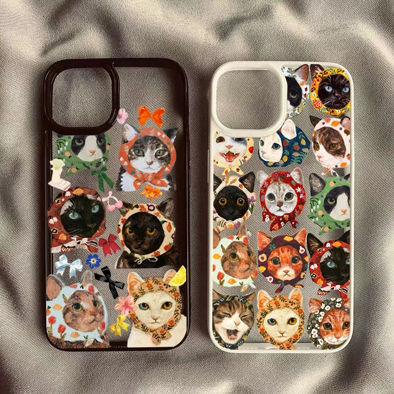 Colorful Cat Design Clear Phone Case For iPhone 13 14 15 16 17 Pro Max 11 12 MINI Plus 16E 17 Air 16 Plus Anti-fall Hard Cover