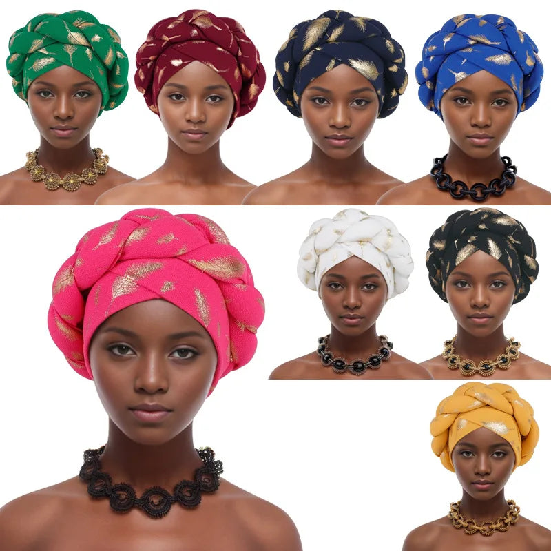 African Headtie Turban Fashion Summer Autumn African Solid Color Hats Women Head Wraps for Wedding Party Evening Outfits Hijab