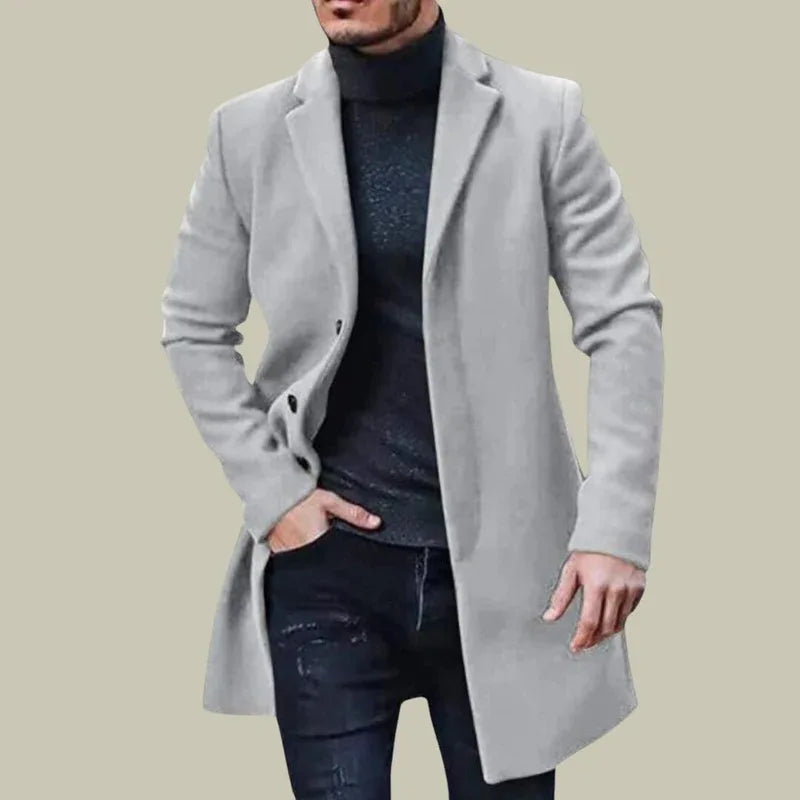 Men's Woolen Coat New Solid-Color Warm Woolen Overcoat Mid-Length Windbreaker Comes Multiple Colors Coat Men's Clothing