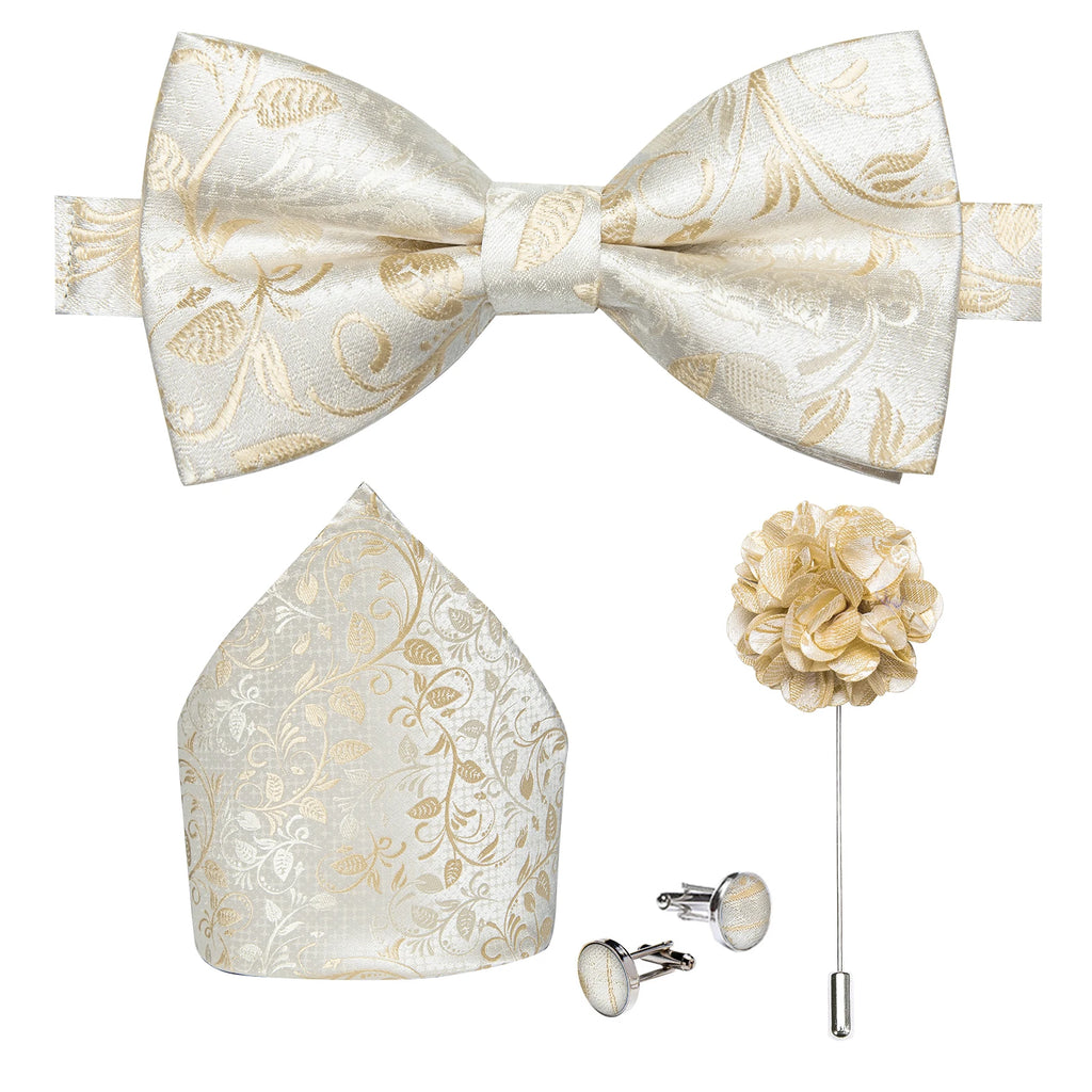 Wedding Bow Tie for Men Classic Red Pre-tied Bowtie Cufflinks Corsage Set for Party Butterfly Knot Gift Man Accessories