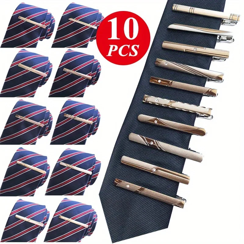 10pcs Men's Dress Tie Clips, Wedding Business Suit Fashion Necktie Clips, Gifts For Husband Boyfriend