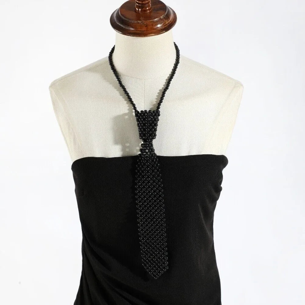 Fashion Elegant Shirt Tie Weaving Beaded Collar Women Necktie Night Club Female Neckwear