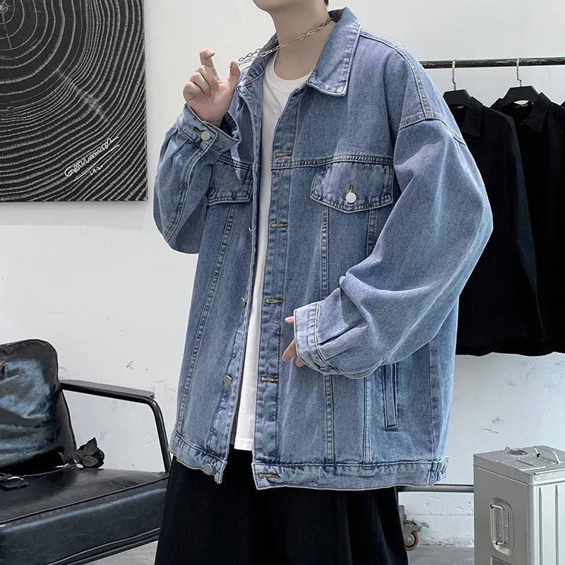 New Men's Vintage Denim Jackets Spring Autumn Handsome Loose Casual Workwear Jacket Fashion High Street Classic Jean Coats Male