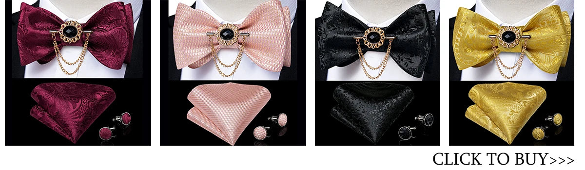 Wedding Bow Tie for Men Classic Red Pre-tied Bowtie Cufflinks Corsage Set for Party Butterfly Knot Gift Man Accessories