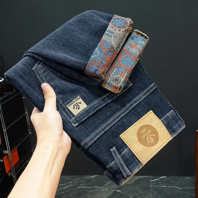 On The New Embroidered Jeans Men's Light Luxury Trend Senior Sense of All Straight Tube Lace-up Adult Gentleman Comfortable