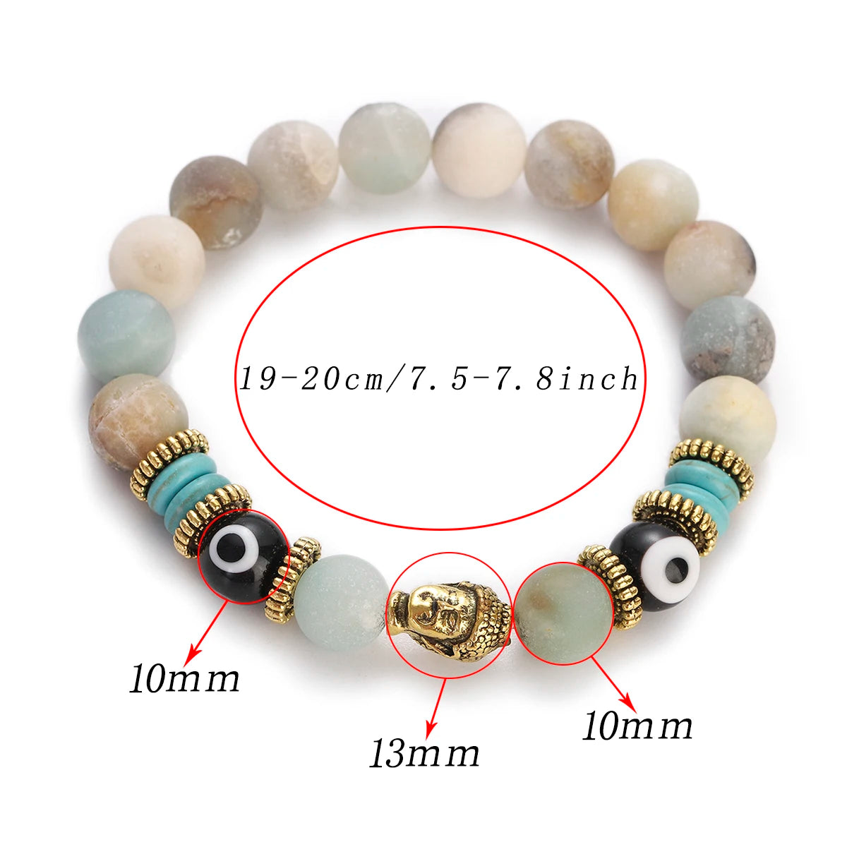 Classic Buddha&Evil Eye Bracelet Women Men 10mm Round Turquoises Blue Stone Bangles Handmade Elastic Yoga Bracelet
