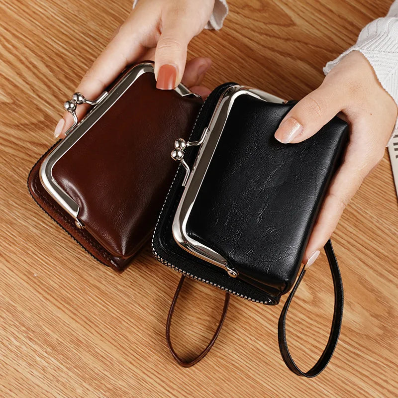Women's Wallet Fashionableand Minimalist Wrist Strap Short Zero Wallet RetroVersatile LargeCapacity Multi Card Pocket Money Clip