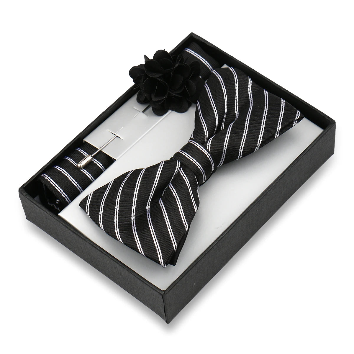 Classic High Quality Bow Tie Set Box Gift For Men Fashion Elegant Bowtie Handchief And Brooch Set Wedding Business Accessories